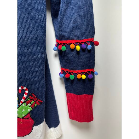 Holiday Time. Women’s Sz M (8-10) Ugly Christmas Santa Tree Light Up Sweater - Picture 8 of 14